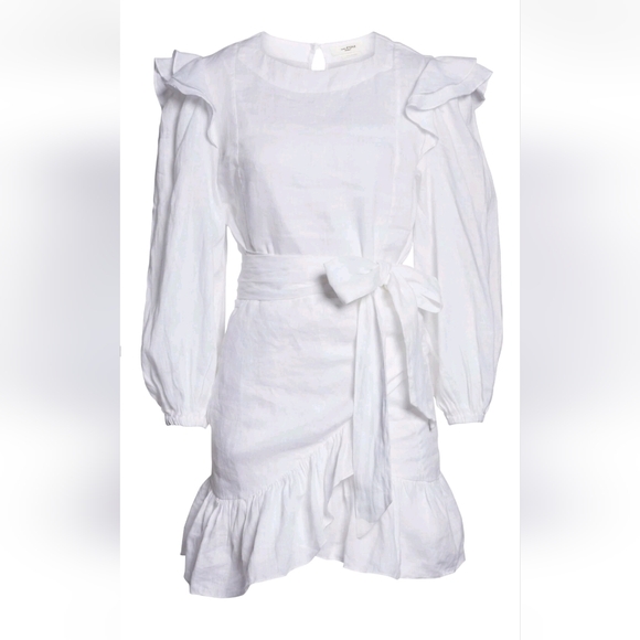 Isabel Marant Telicia White Ruffle Linen Dress, Size 4 - Picture 7 of 9